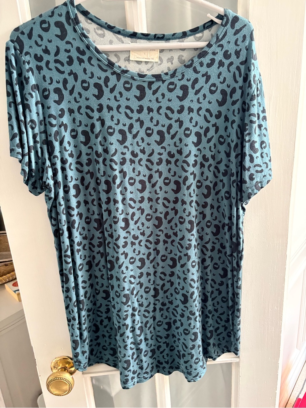 Jackson Rowe Teal Leopard-Print Short Sleeve Top